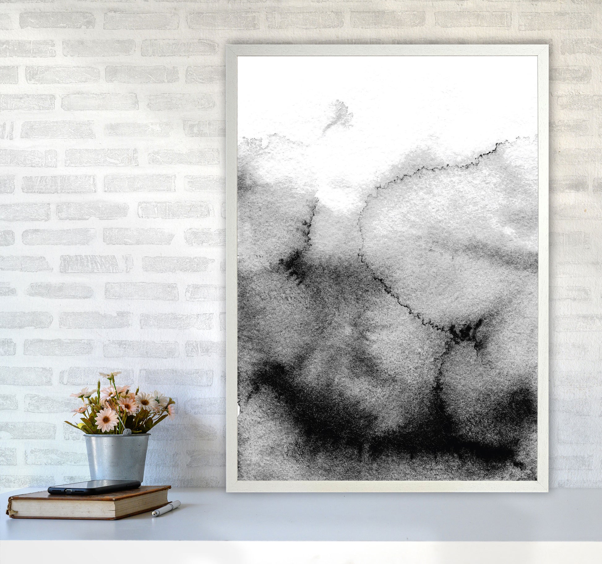 Majestic Monochrome Watercolour 09 Art Print by Pixy Paper A1 Oak Frame