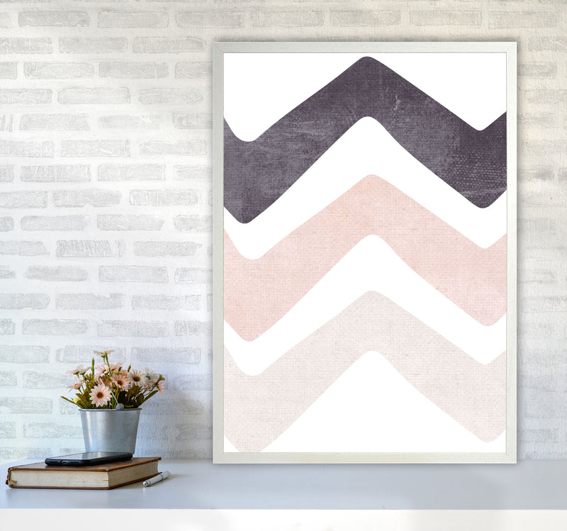 Zig zags pink cotton Art Print by Pixy Paper A1 Oak Frame