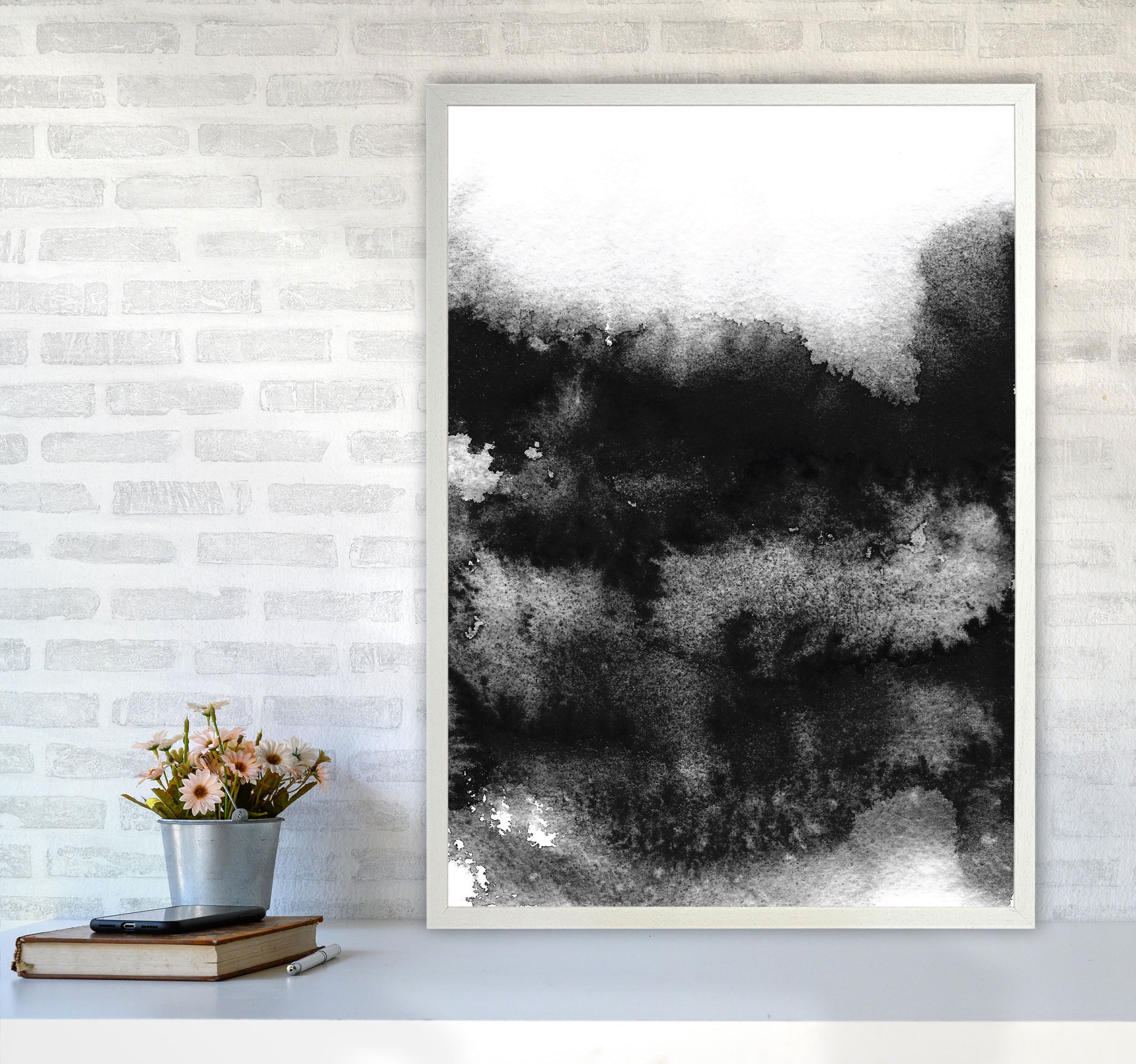 Majestic Monochrome Watercolour 05 Art Print by Pixy Paper A1 Oak Frame