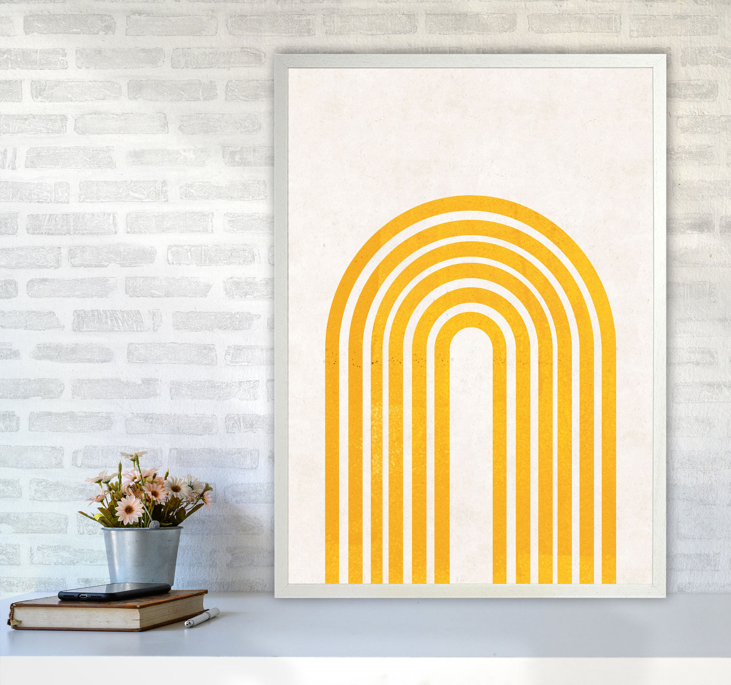 Rainbow mustard Art Print by Pixy Paper A1 Oak Frame