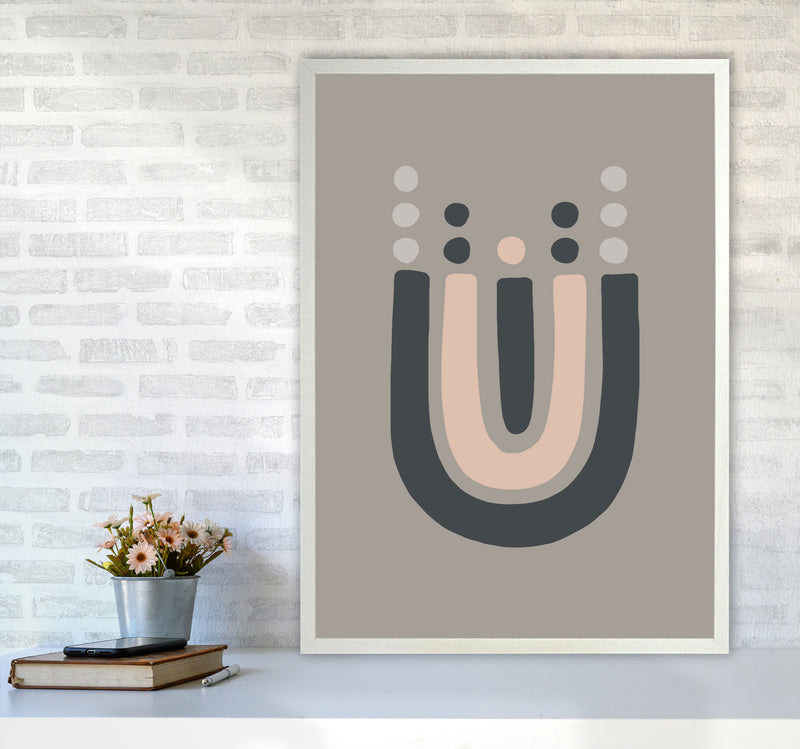 Inspired Upside Down Natural Rainbow Taupe Art Print by Pixy Paper A1 Oak Frame