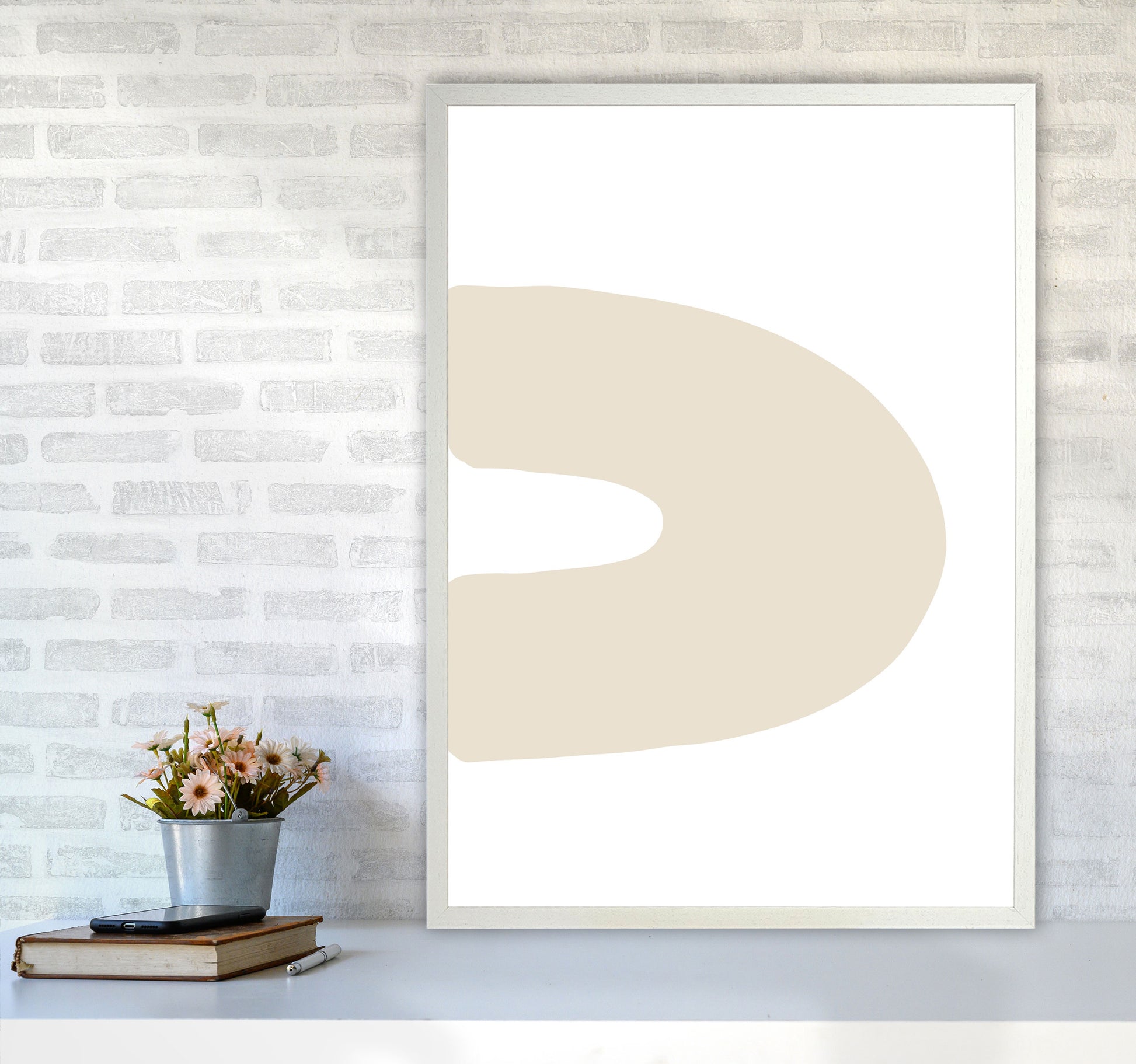Inspired Side Beige Rainbow Art Print by Pixy Paper A1 Oak Frame