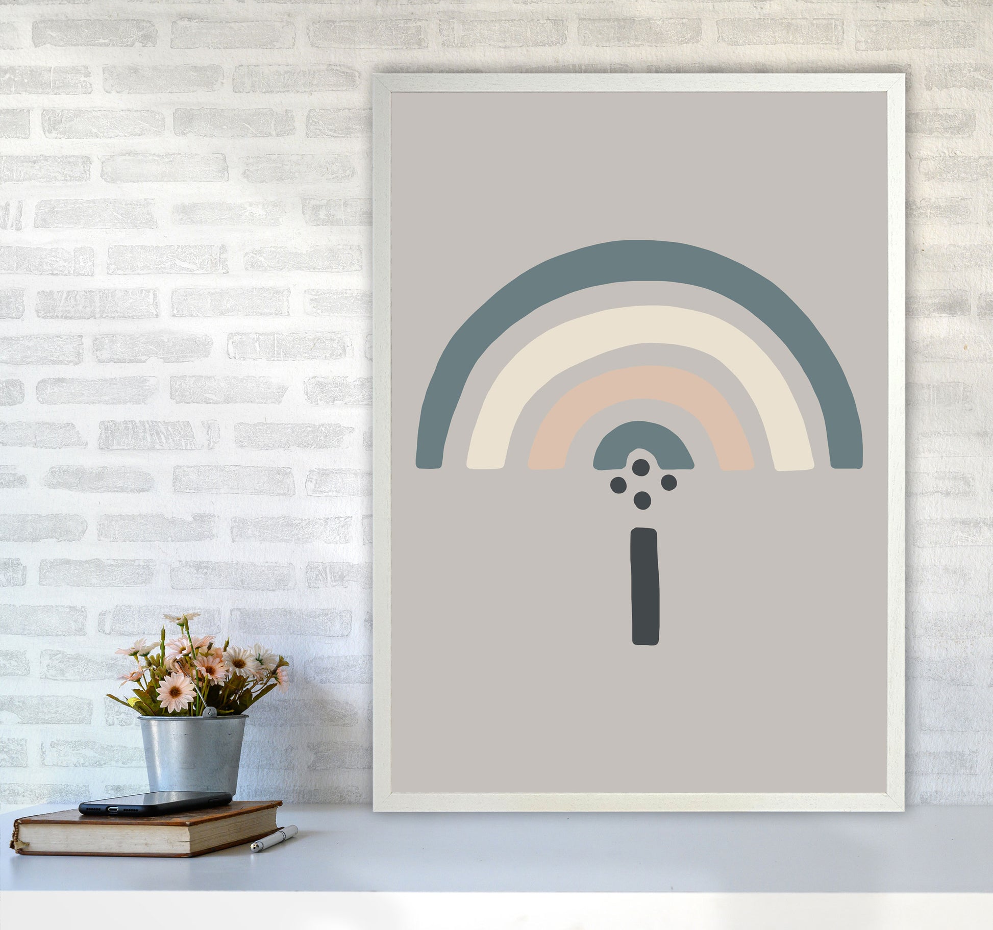Inspired Natural Rainbow Stone Art Print by Pixy Paper A1 Oak Frame