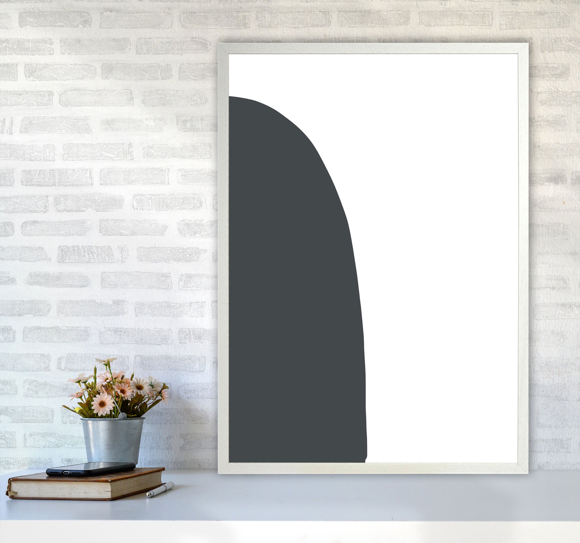 Inspired Off Black Half Stone Left Art Print by Pixy Paper A1 Oak Frame