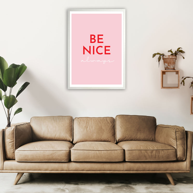 Be Nice Pink Art Print by Pixy Paper A1 Oak Frame