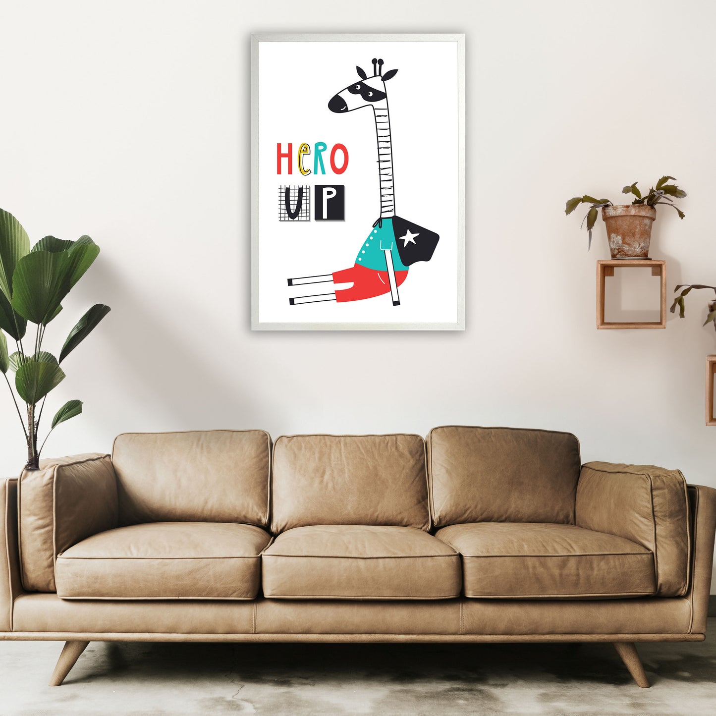 Hero up giraffe Art Print by Pixy Paper A1 Oak Frame