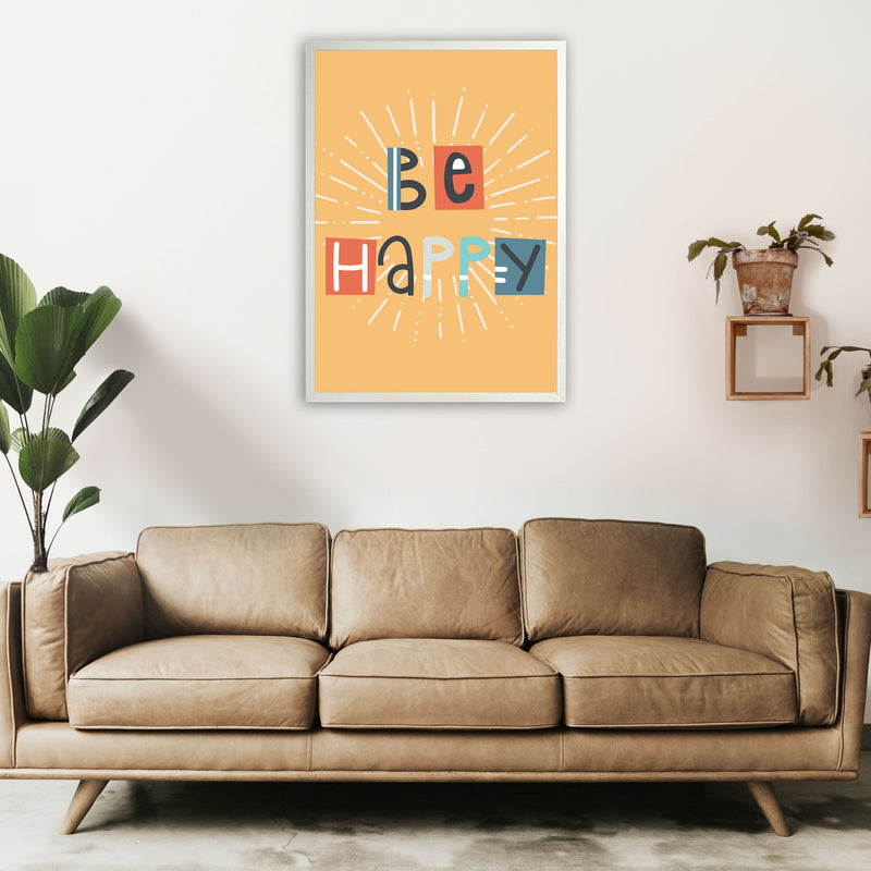 Be happy Neutral kids Art Print by Pixy Paper A1 Oak Frame