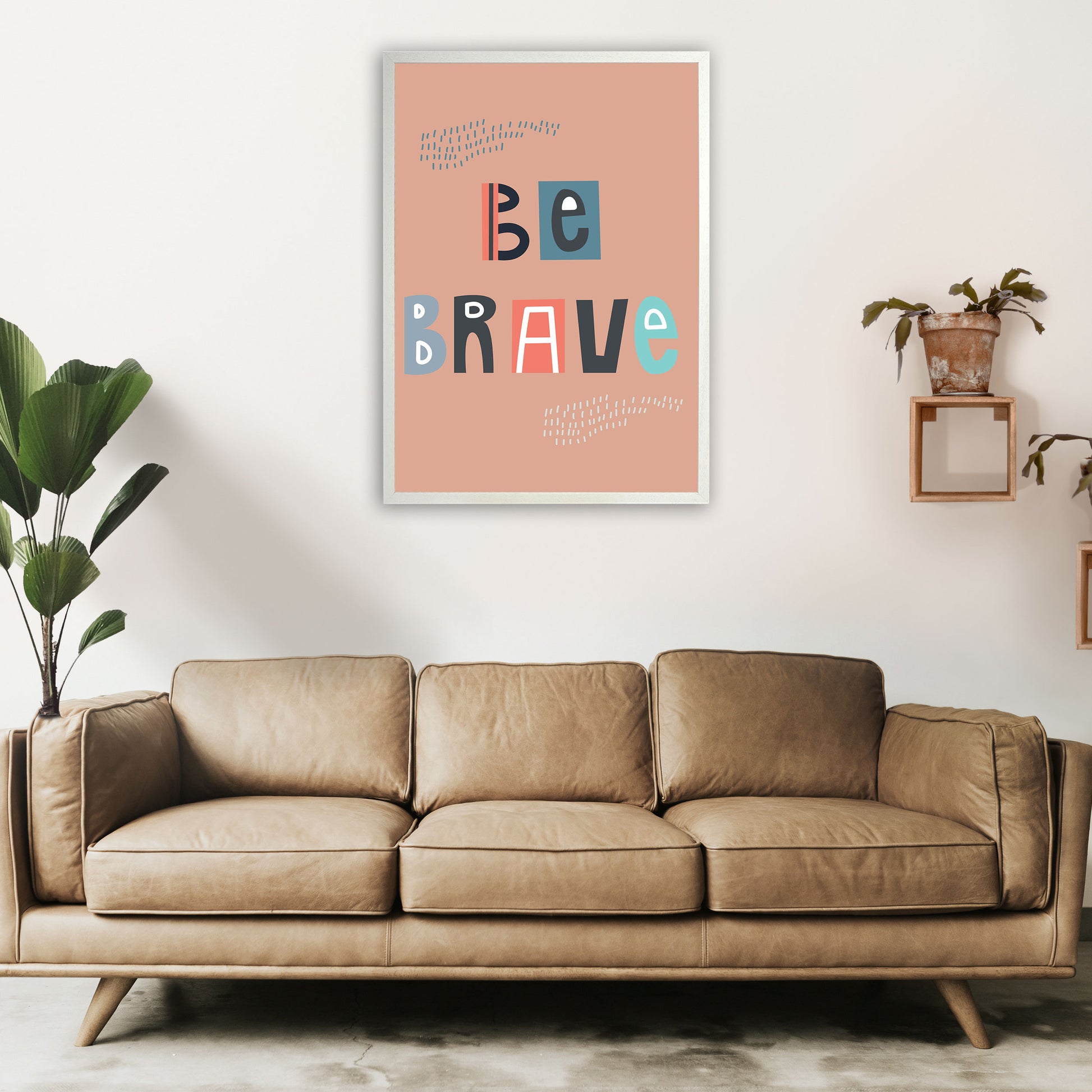 Be brave Neutral kids Art Print by Pixy Paper A1 Oak Frame