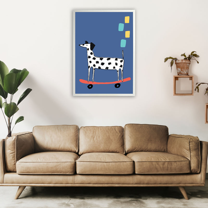 Skateboard Dog Art Print by Pixy Paper A1 Oak Frame