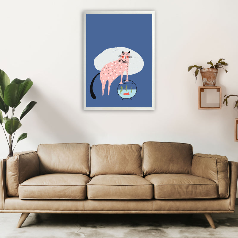 Cat and Fish Art Print by Pixy Paper A1 Oak Frame