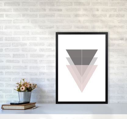 Black, Grey and Pink Abstract Triangles Modern Print A2 White Frame