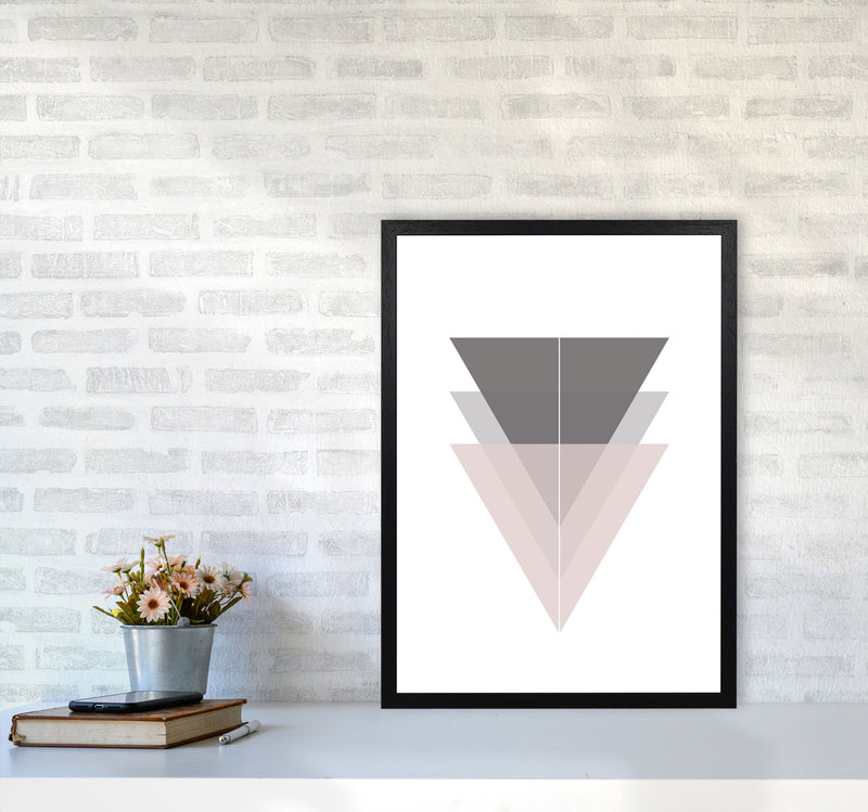 Black, Grey and Pink Abstract Triangles Modern Print A2 White Frame