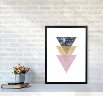 Blue, Gold And Pink Abstract Triangles Modern Print A2 White Frame