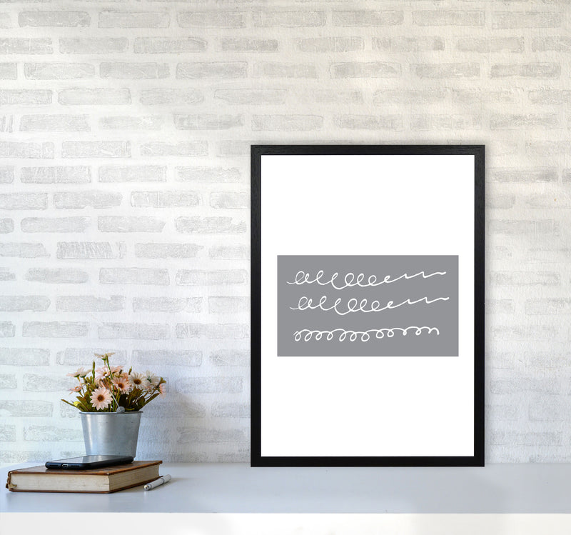 Grey Rectangle Swirls Abstract Modern Print A2 White Frame