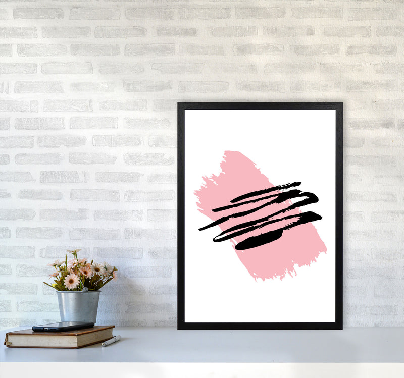 Pink Jaggered Paint Brush Abstract Modern Print A2 White Frame