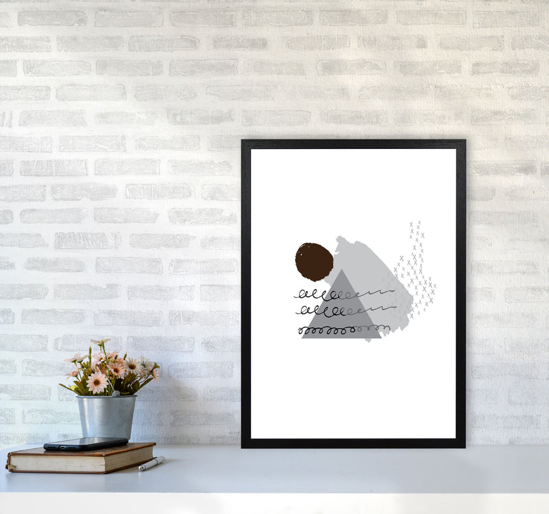 Grey And Black Mountain Sun Abstract Modern Print A2 White Frame
