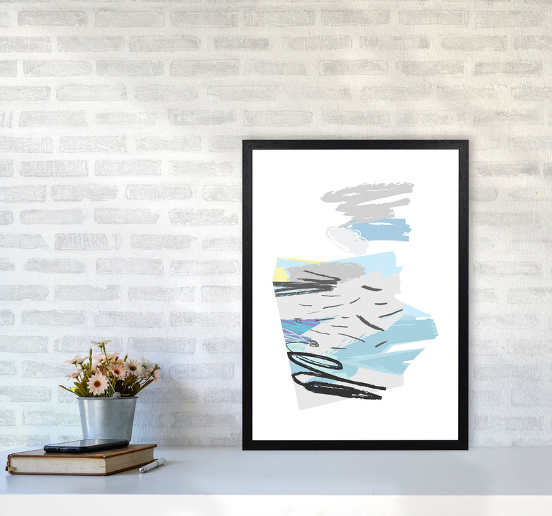 Blue And Grey Abstract Drawings Modern Print A2 White Frame