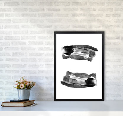 Black Abstract Paint Strokes Modern Print A2 White Frame