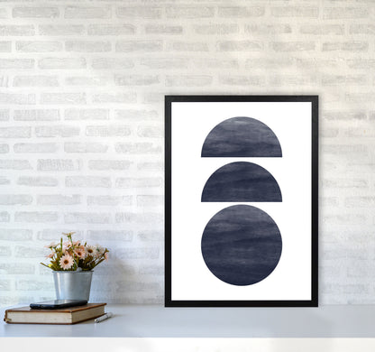 Abstract Navy Circles Modern Print A2 White Frame