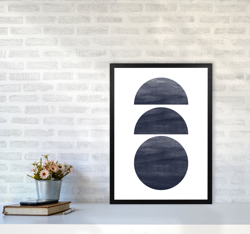 Abstract Navy Circles Modern Print A2 White Frame