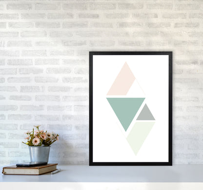 Peach, Green And Grey Abstract Triangles Modern Print A2 White Frame