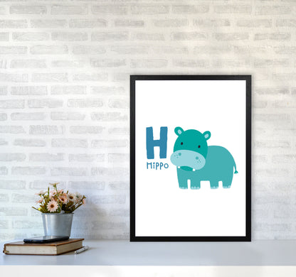 Alphabet Animals, H Is For Hippo Framed Nursey Wall Art Print A2 White Frame