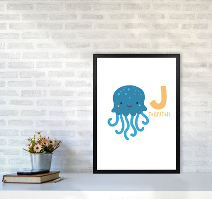 Alphabet Animals, J Is For Jellyfish Framed Nursey Wall Art Print A2 White Frame
