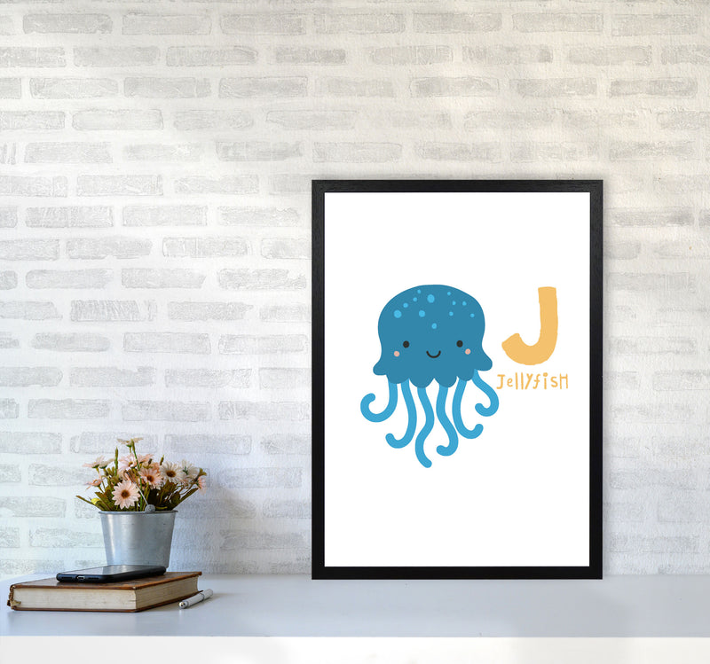 Alphabet Animals, J Is For Jellyfish Framed Nursey Wall Art Print A2 White Frame