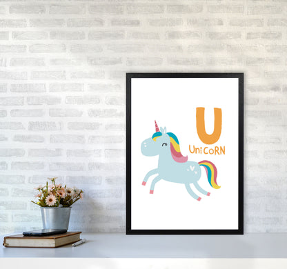 Alphabet Animals, U Is For Unicorn Framed Nursey Wall Art Print A2 White Frame