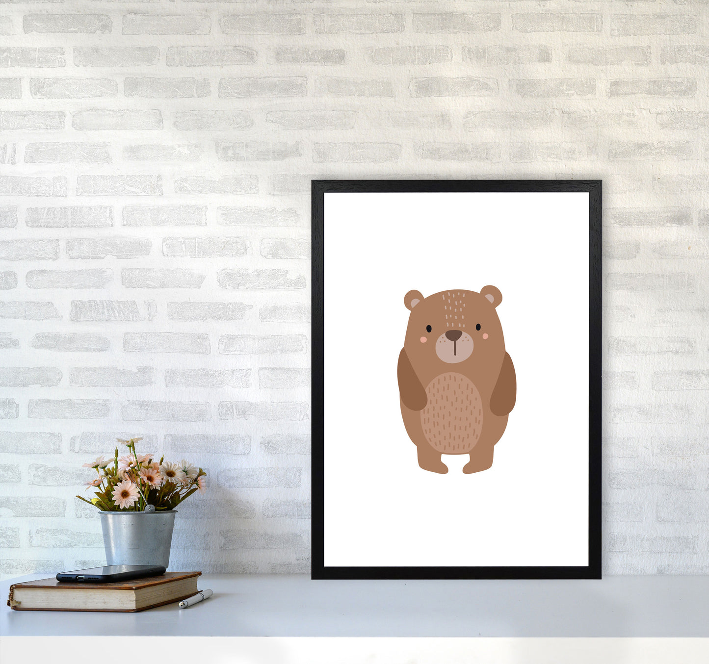 Children&#39;s Animals, Bear Modern Print A2 White Frame