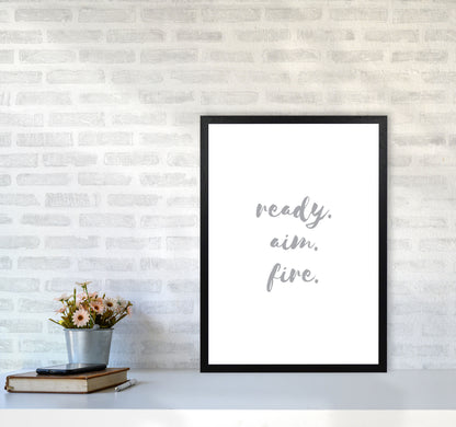 Ready Aim Fire Grey, Bathroom Modern Print, Framed Bathroom Wall Art A2 White Frame