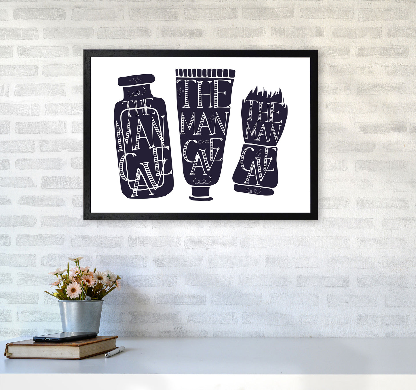 The Man Cave 4 Modern Print, Framed Bathroom Wall Art A2 White Frame