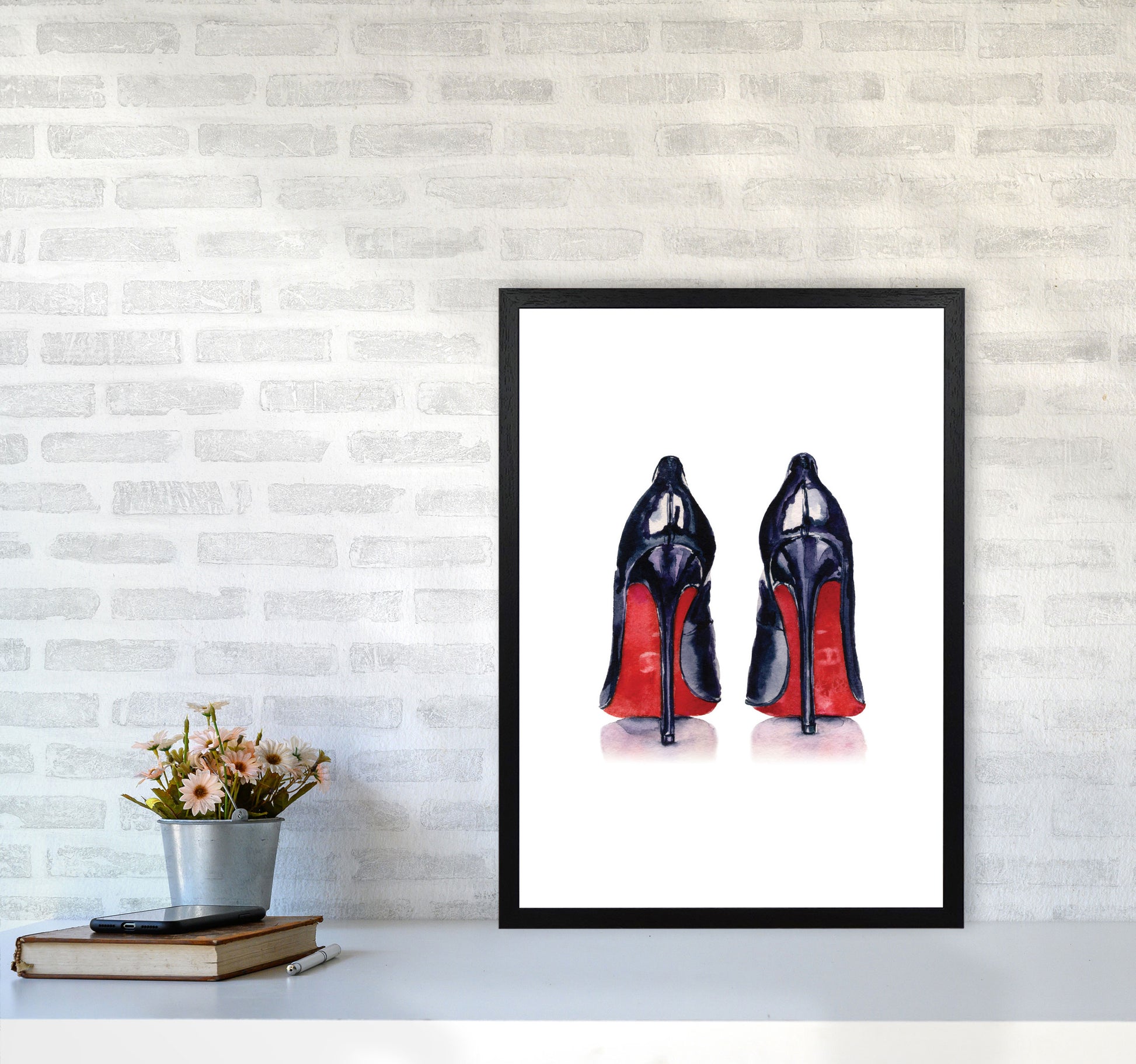 Black High Heels Modern Print A2 White Frame