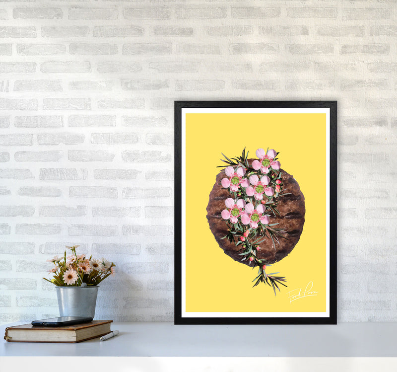 Yellow Burger Food Print, Framed Kitchen Wall Art A2 White Frame