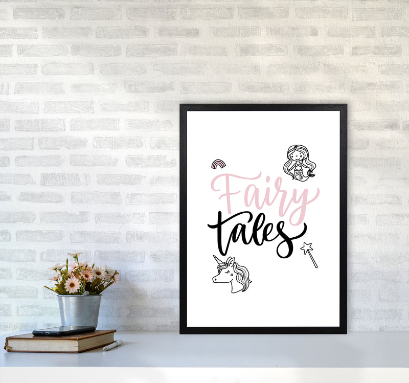 Fairy Tales Black And Pink Framed Nursey Wall Art Print A2 White Frame