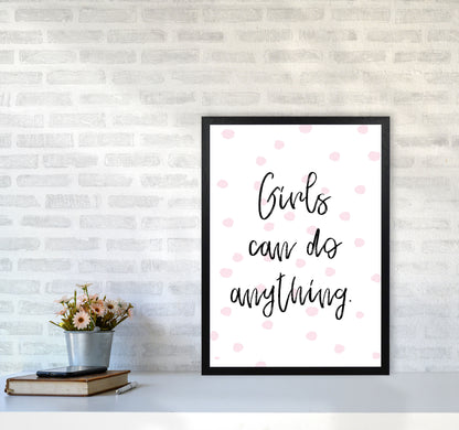 Girls Can Do Anything Pink Polka Dots Framed Typography Wall Art Print A2 White Frame