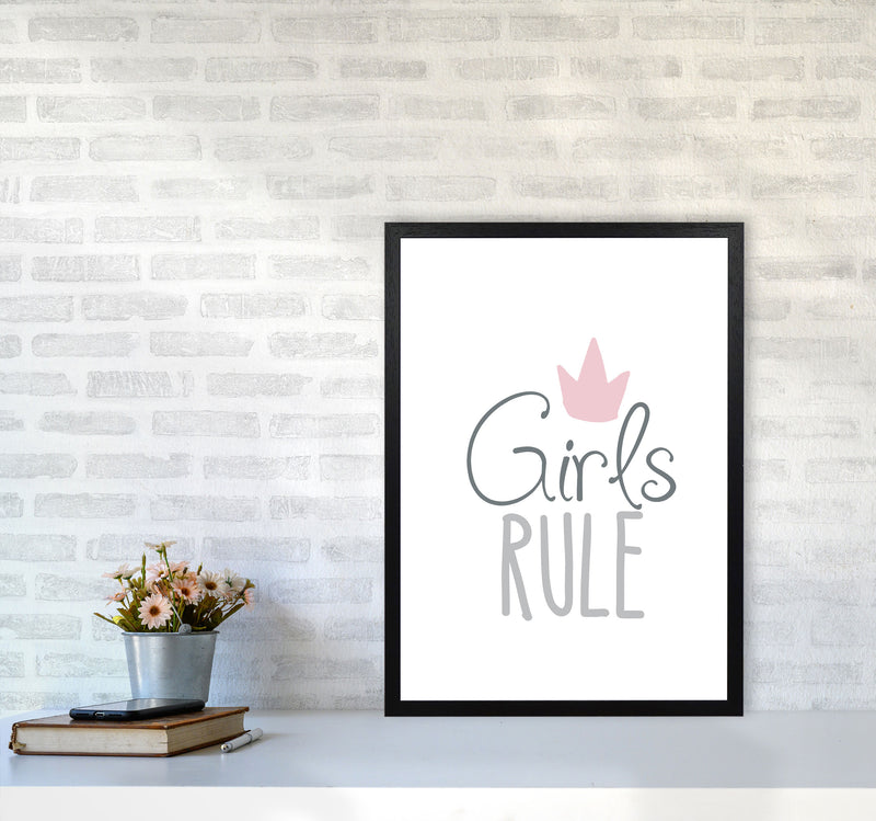 Girls Rule Framed Nursey Wall Art Print A2 White Frame