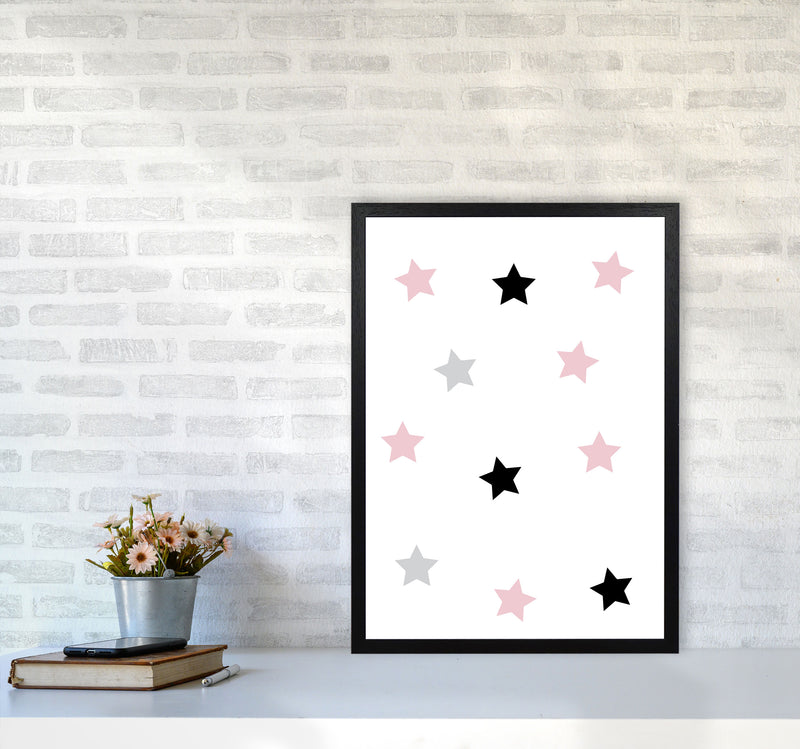 Pink Black And Grey Stars Modern Print A2 White Frame