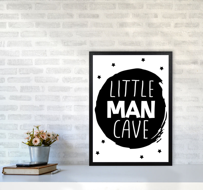 Little Man Cave Black Circle Framed Nursey Wall Art Print A2 White Frame