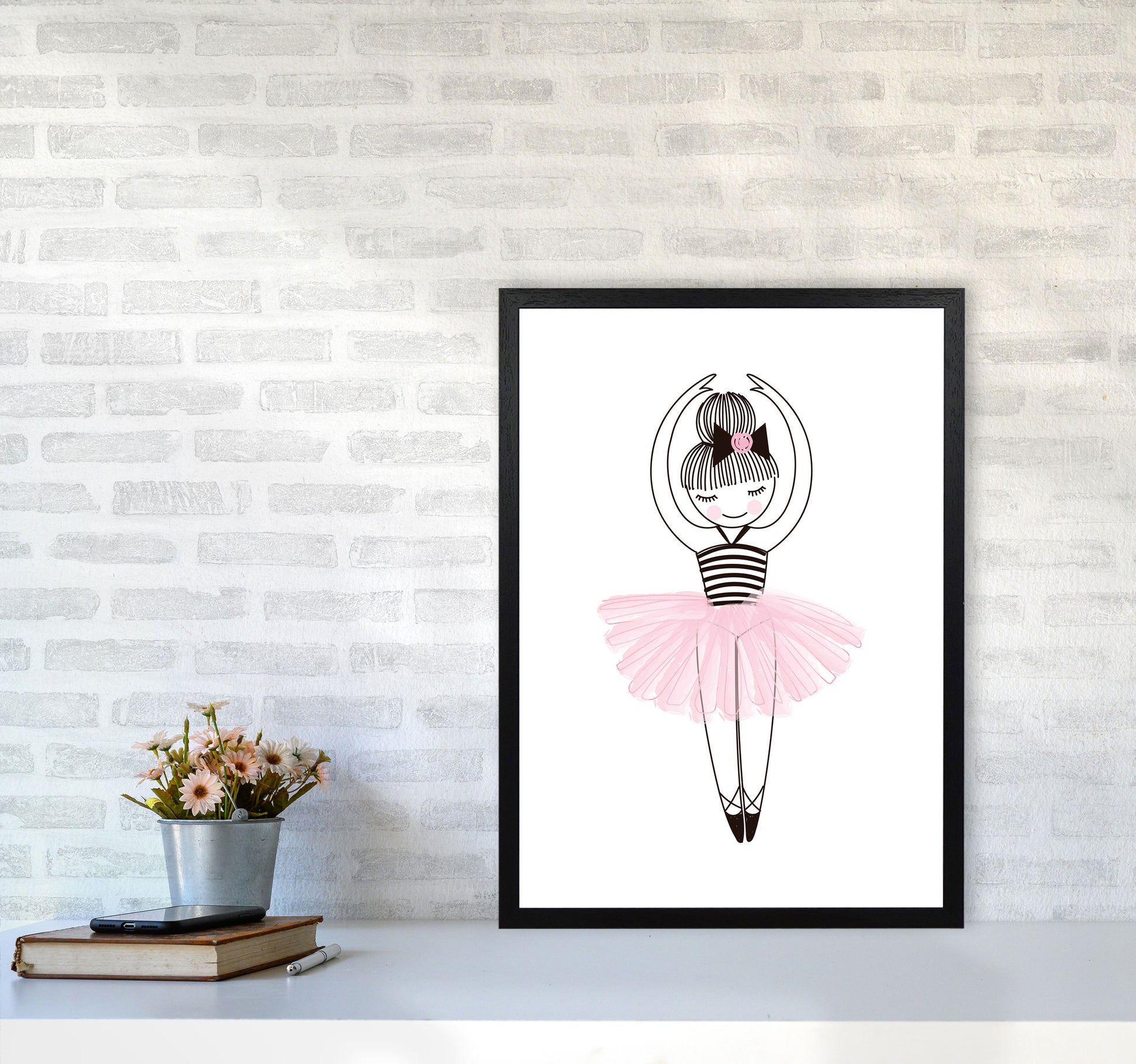 Girl&#39;s Ballerina Drawing Multi Set Illustration Wall Art Poster Print A2 White Frame