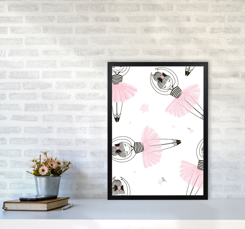 Ballerina Repeat Pattern Framed Nursey Wall Art Print A2 White Frame