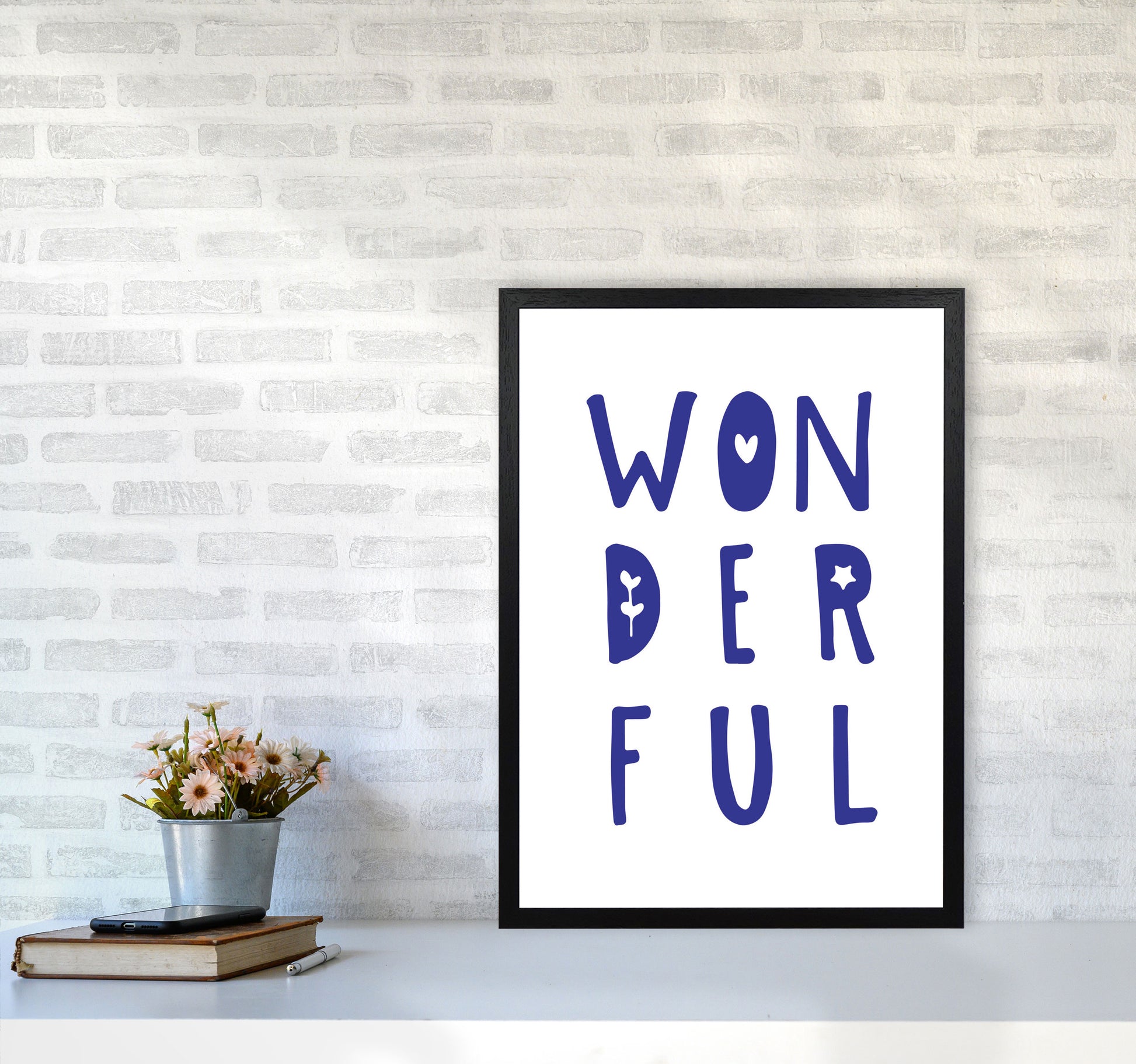 Wonderful Navy Framed Nursey Wall Art Print A2 White Frame