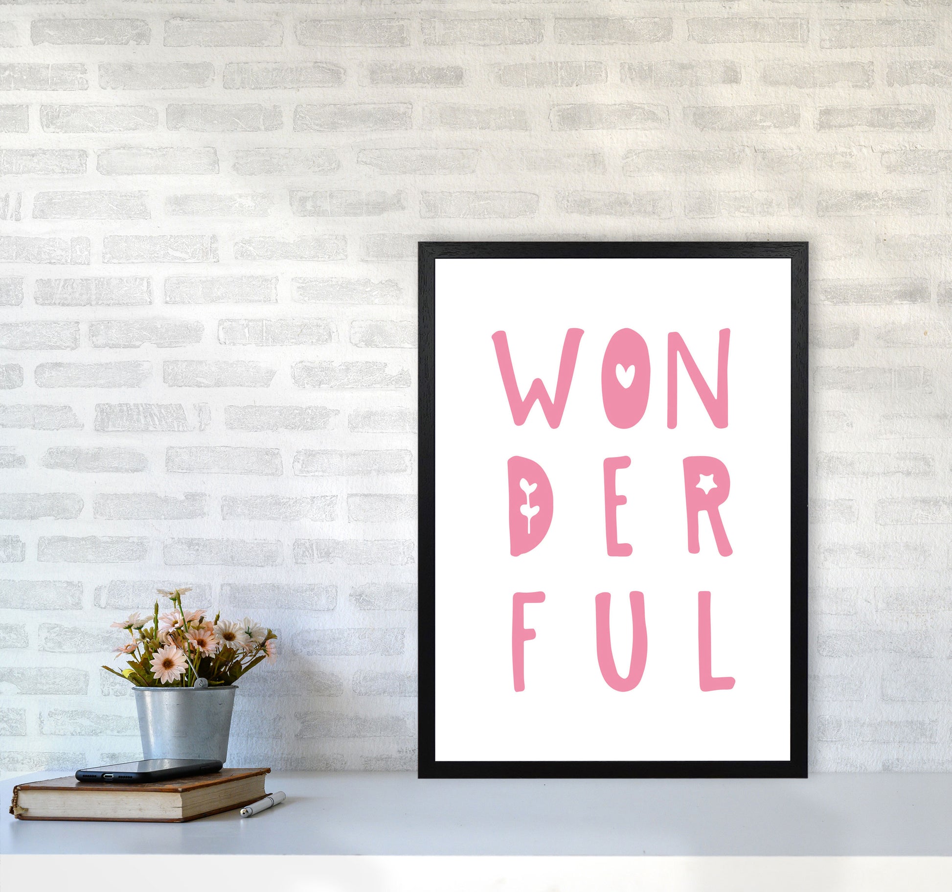 Wonderful Pink Framed Nursey Wall Art Print A2 White Frame