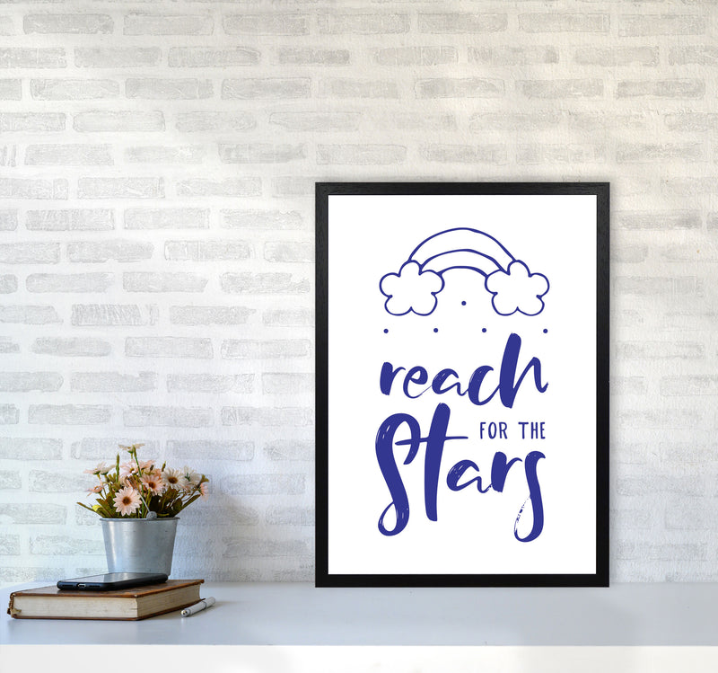 Reach For The Stars Navy Modern Print A2 White Frame