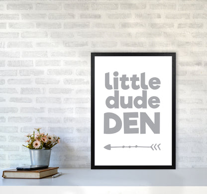 Little Dude Den Grey Framed Nursey Wall Art Print A2 White Frame