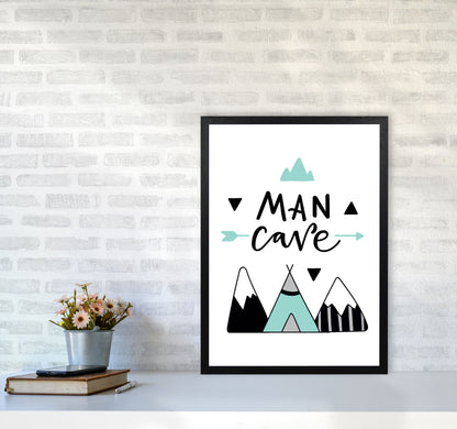 Man Cave Mountains Mint And Black Framed Typography Wall Art Print A2 White Frame