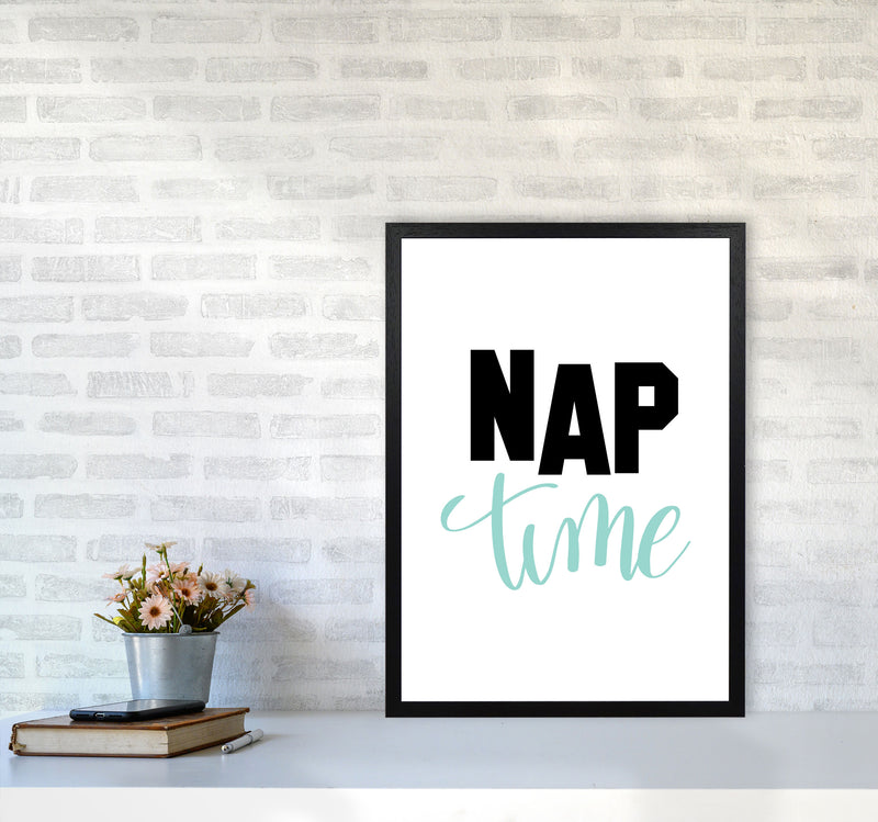 Nap Time Black And Mint Framed Typography Wall Art Print A2 White Frame
