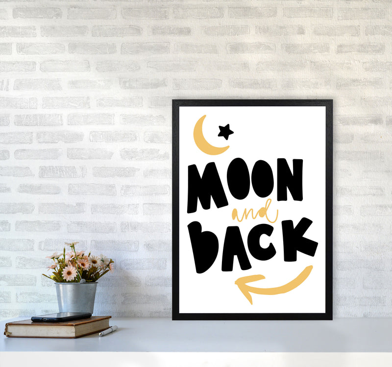 Moon And Back Mustard And Black Framed Typography Wall Art Print A2 White Frame