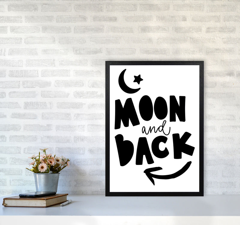 Moon And Back Black Framed Typography Wall Art Print A2 White Frame