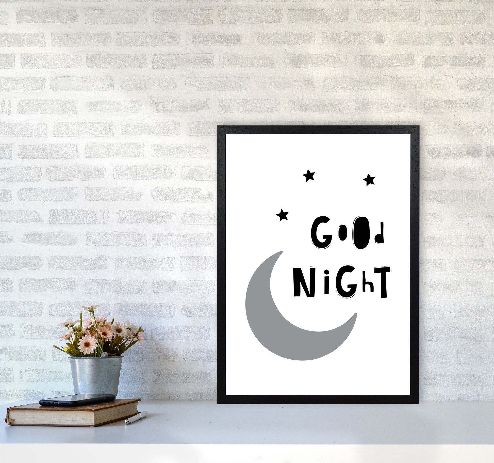 Good Night Moon Framed Nursey Wall Art Print A2 White Frame